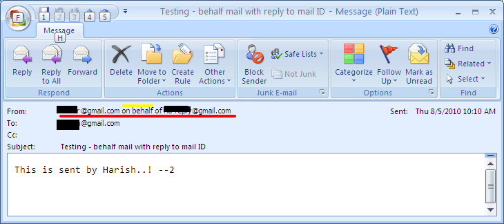 Send Behalf of mail in C#.net