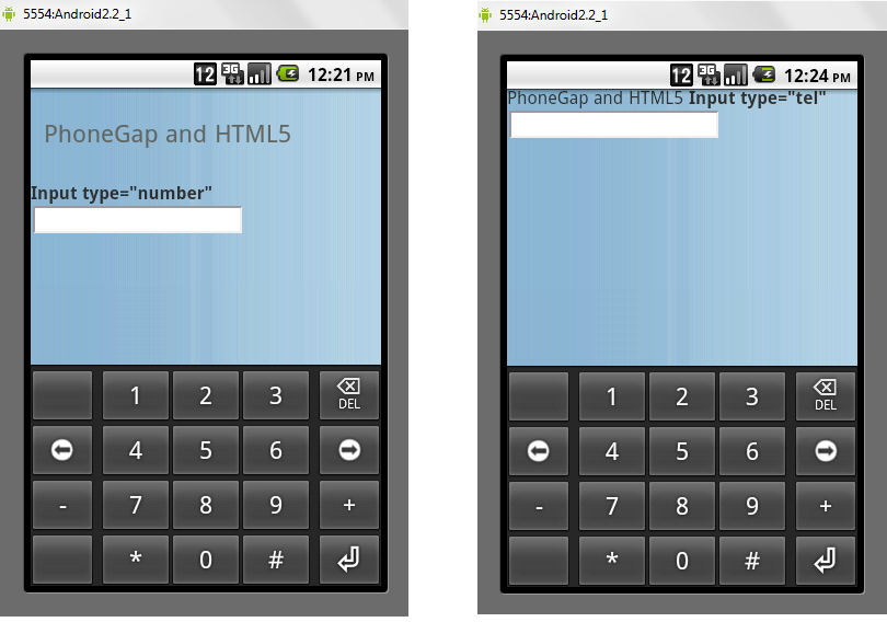 Android HTML5 input type number and tel
