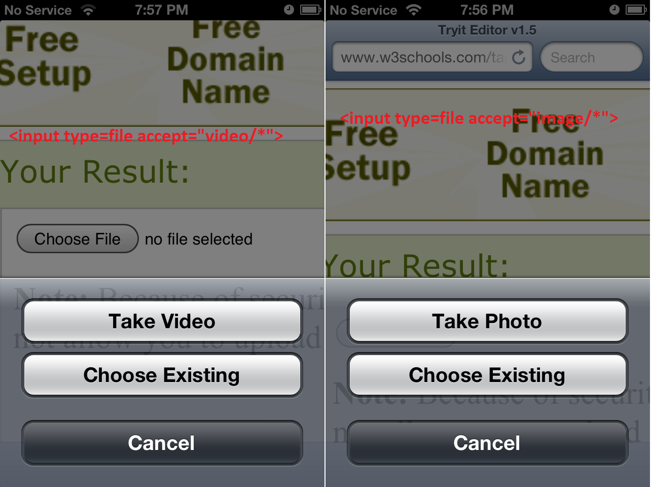 File input type in iOS6 with accept video or photo