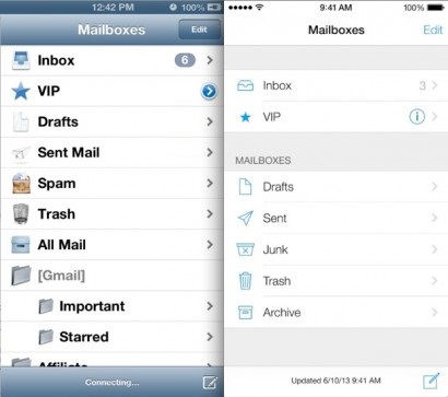 iOS 6 and iOS 7 mail app