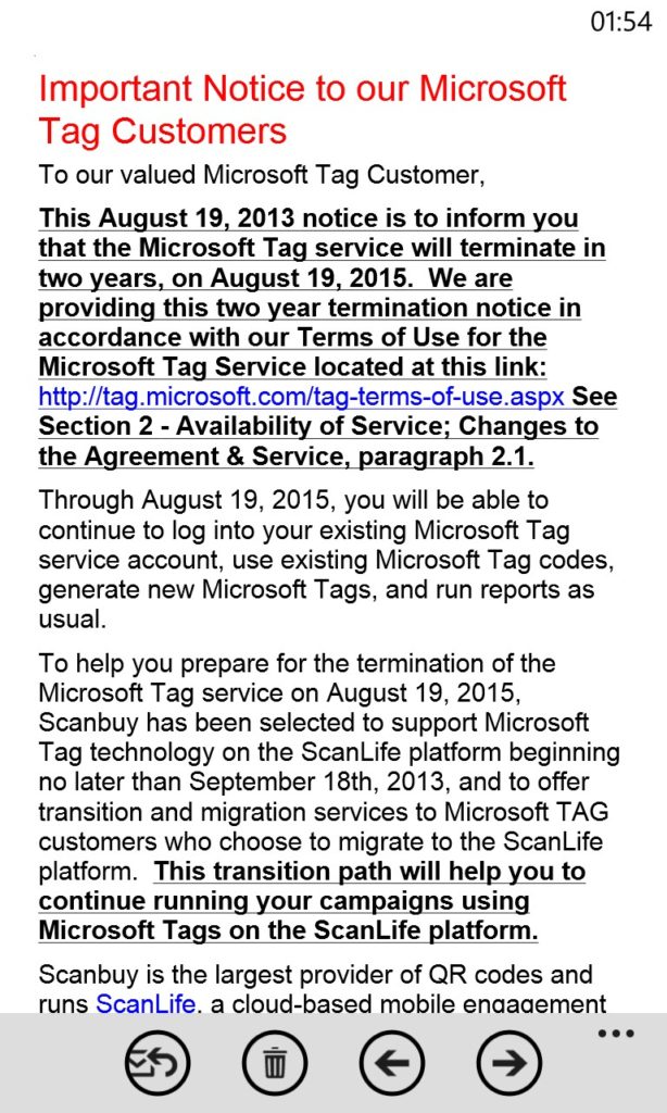 Microsoft's Tag Barcode Service will End In 2015