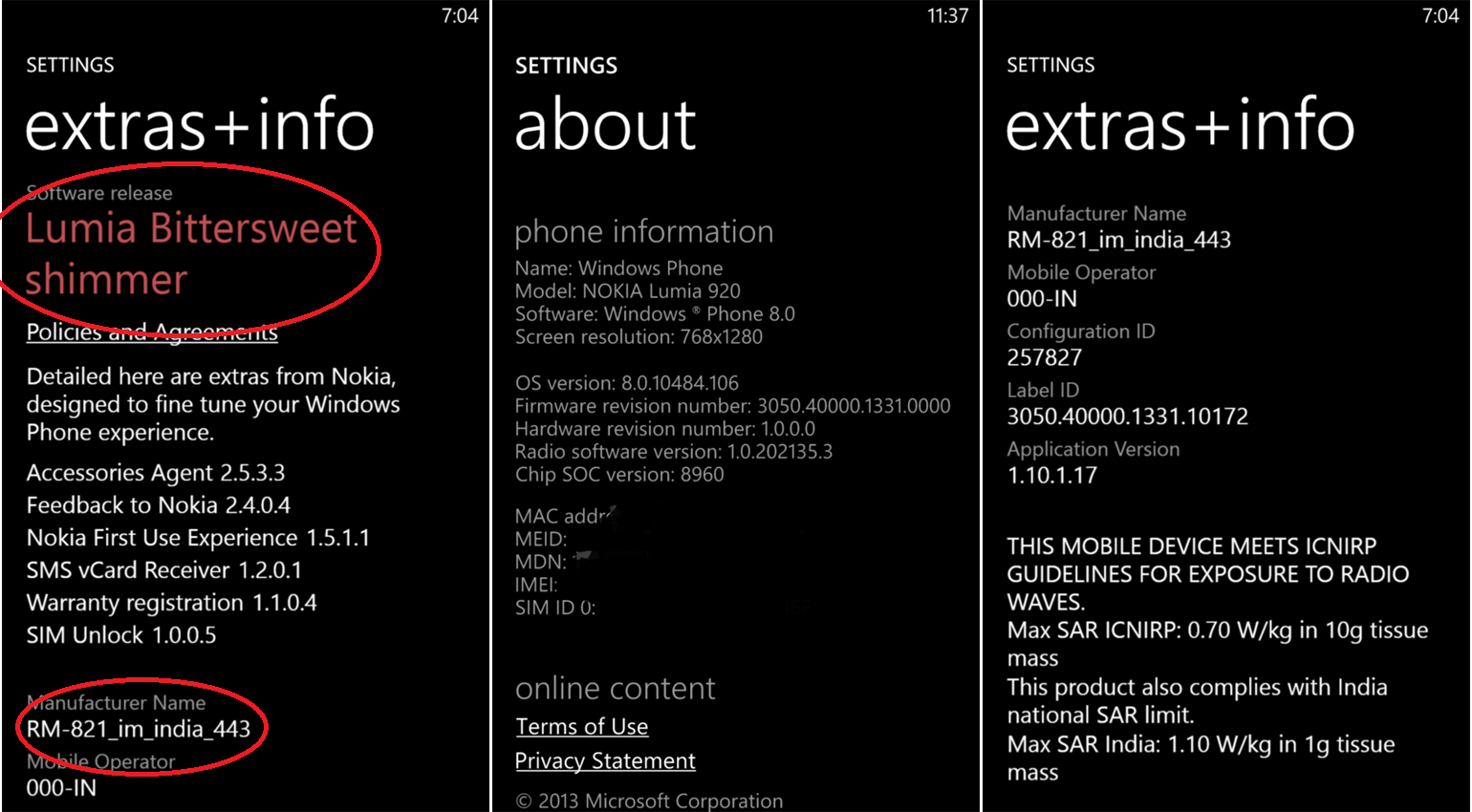 Windows Phone 8.0 GDR3 Settings info - Leaked image